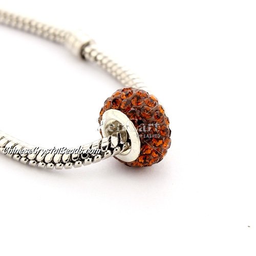 Pave European Beads, clay, Amber, 7x12mm, hole: 5mm, 9 pieces