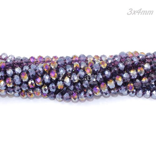 130pcs 3x4mm Chinese Crystal Rondelle Beads Strand, Violet AB