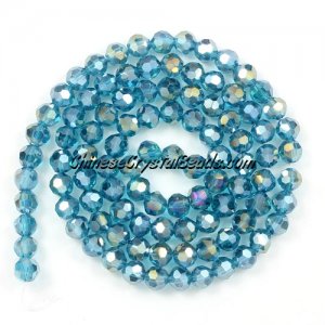 Chinese Crystal 4mm Round Bead Strand, Blue Zircon AB, about 100 beads