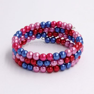 Memory Wire Bracelet, 6mm glass pearl beads, #009