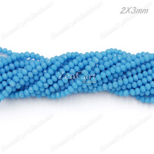 130Pcs 2x3mm Chinese Crystal Rondelle Beads, opaque med blue