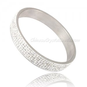 Pave Crystal zircon Rhinestone Clay Based Bangle Bracelet, 1/2inch wide , stainless steel solid bracelet