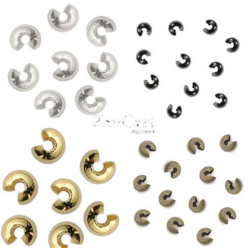 100 Pcs Crimp Bead Covers Hide Knots- Plated Brass Metal - 3 Sizes and 4 Colours Available