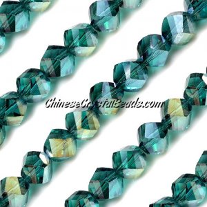 10mm Chinese Crystal Helix Bead Strand, EmeraldAB , 20 beads