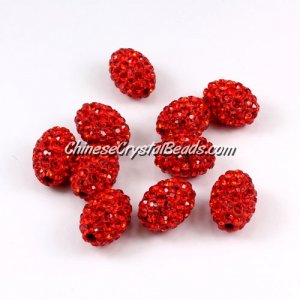 Oval Pave Beads, 9x13mm, Clay, red, sold per 10pcs bag