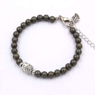 6mm round pyrite beads bracelet memory wire bracelet, 1pc