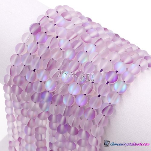 Matte light purple Mystic Aura Quartz Beads 6/8/10/12mm Rainbow Holographic Bead Synthetic Moonstone 15.5inch