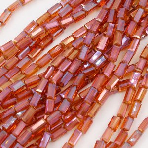 cuboid crystal beads, 4x4x8mm, red win, 70pcs per strand