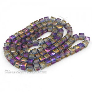 95Pcs 4mm Cube Crystal Beads, transparent purple light
