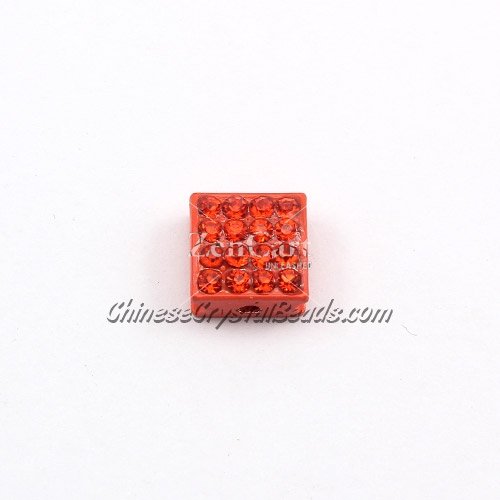 Pave square beads, 10mm,orange, sold per 12 pieces bag