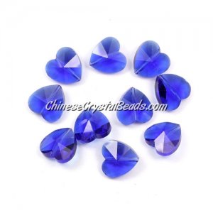 Crystal heart Beads, med. sapphire, 14mm, 10 beads