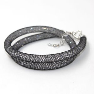 6mm wide real crystal stardust mesh bracelet or necklace, black color