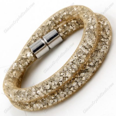 Double wrap Stardust Mesh Bracelet, champange mesh and clear Rhinestone, width:8mm
