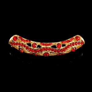 Alloy tube pendant, gold plated, red, 55mm, hole 5mm, sold 1 pcs