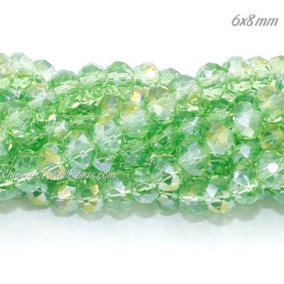 6x8mm Chinese Crystal Beads, lime green AB, about 70 beads