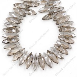 Leaf crystal beads, 7x22mm, silver shade, 10 beads