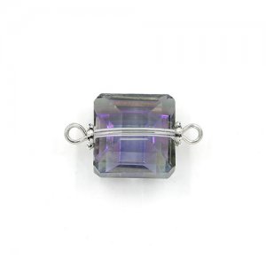 Square shape Faceted Crystal Pendants Necklace Connectors, 13x13mm, purple light, 1 pc