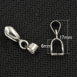 Pinch Clip Bail Connector For Necklace pendant, platinum plated, 17mm, 10pcs