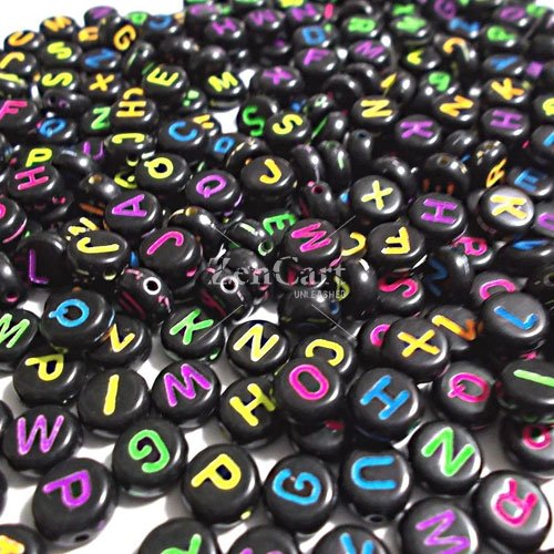 100Pcs Mixed Acrylic Flat Round Disc Alphabet Letter Spacer Beads 7x4mm, black and multi color letter