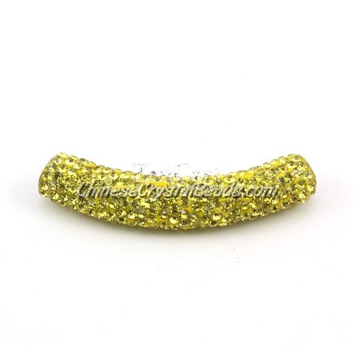Pave Pipe beads, Pave Curved 52mm Bling Tube Bead, clay, yellow