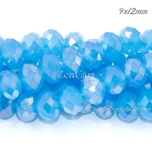 Chinese Crystal Rondelle Strand, Aqua Opal AB, 9x12mm, about 36 beads