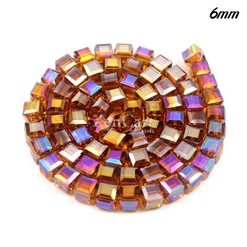 98Pcs 6mm Cube Crystal beads strand, Amber AB