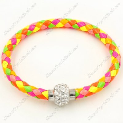 12pcs Weave leather bracelet, Magnetic Clasps, neon yellow, wide 7mm, length about 7inch