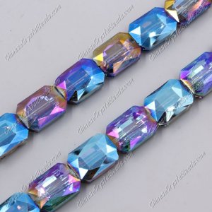 Chinese Crystal Faceted Rectangle Pendant, blue light 2, 13x18mm, 10 beads