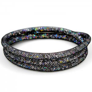 3 laps mesh bracelet, wide:5mm, Black AB Color, 1 piece