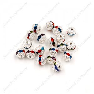 50 pcs 6mm mixed Rhinestone round ball bead,spacer bead,crystal bead,copper,metal, hole:1mm