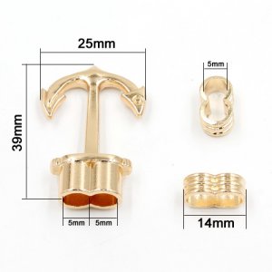 1sets Anchor Hooks Clasps Double Hole, rose gold plated brass, for 5mm Round Leather Bracelet