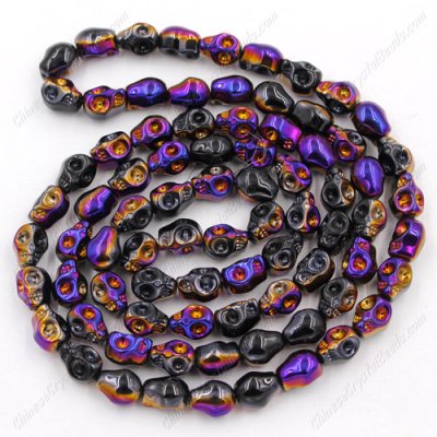 Glass Crystal skull - 8x10mm skull bead - black purple - 30 beads per strand - AA quality