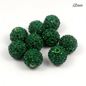 Alloy pave 124 Rhinestones disco 12mm beads , Emerald , Pave, 9 piceses