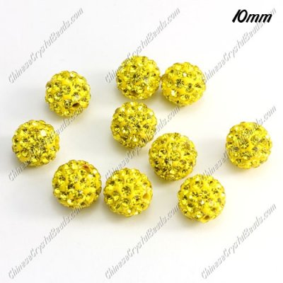 50pcs, 10mm Pave clay disco beads, yellow, hole: 1.5mm