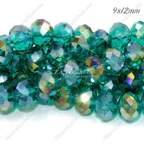 Chinese Crystal Rondelle Bead Strand, Emerald AB, 9x12mm ,about 36 beads