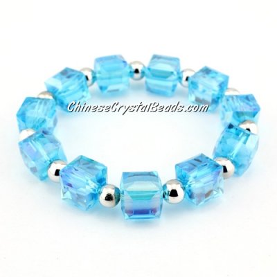 10mm cube crystal beads bracelet, 6mm CCB, aqua
