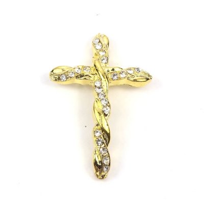 pave alloy helix cross, gold, 30x44mm, hole:1.5mm, Pave cross, sold 1pcs