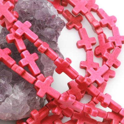 12x16mm Hot Pink Howlite Turquoise Loose Spacer Beads Cross 15.5 inch strand