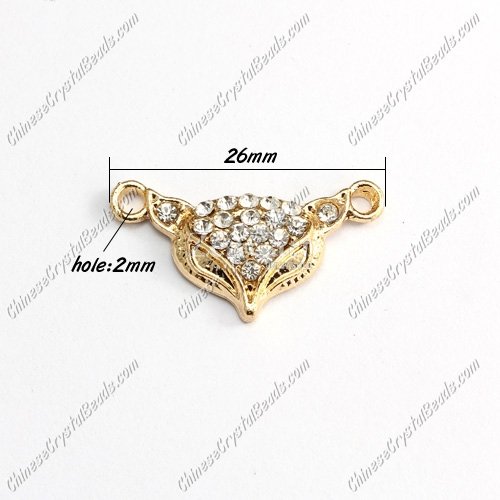 Pave Crystal Links Charms Fox, gold plated alloy, 26mm, 1 pcs
