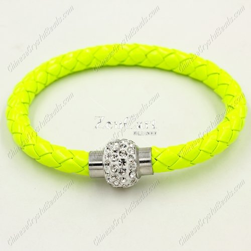 12pcs Weave leather bracelet, Magnetic Clasps, neon green, wide 7mm, length about 7inch