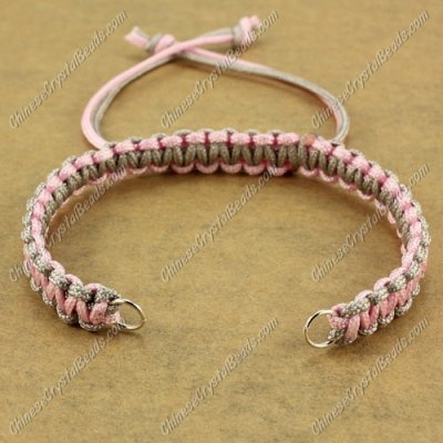 Pave chain, nylon cord, pink and gray, wide : 7mm, length:14cm
