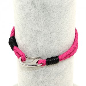 Stainless steel Men's Braided Leather Bracelets Clasp, hot pink