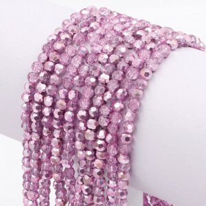 98Pcs 4mm round Crystal beads pink painte