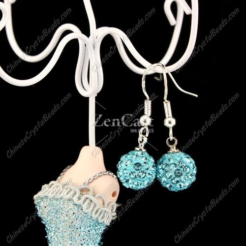 Pave Drop Earrings, aqua, 10mm clay disco beads, sold 1 pair