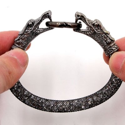 mesh bracelet, gunmetal dragon 2 End Cap, black Mesh Bracelet, Approx. Wide:8mm