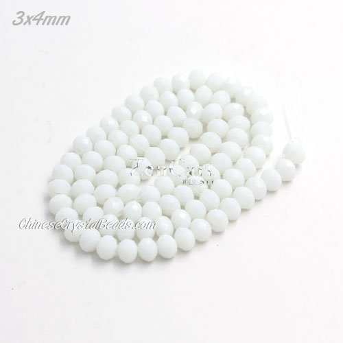 130Pcs 3x4mm Chinese Crystal Rondelle Beads, White Linen