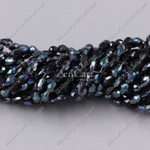 Chinese Crystal Teardrop Beads Strand, black and green light, 3x5mm, about 100 Beads
