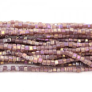180pcs 2mm Cube Crystal Beads, opaque purple AB