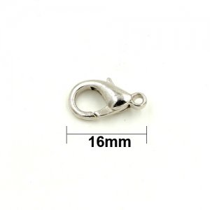 Clasp, lobster claw, silver plated, 16mm. Sold per pkg of 10.