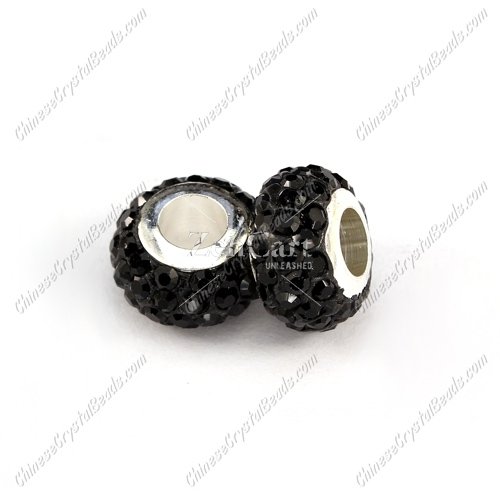Pave Crystal European Beads, clay base, Black, 7x12mm, hole: 5mm, 9 pieces